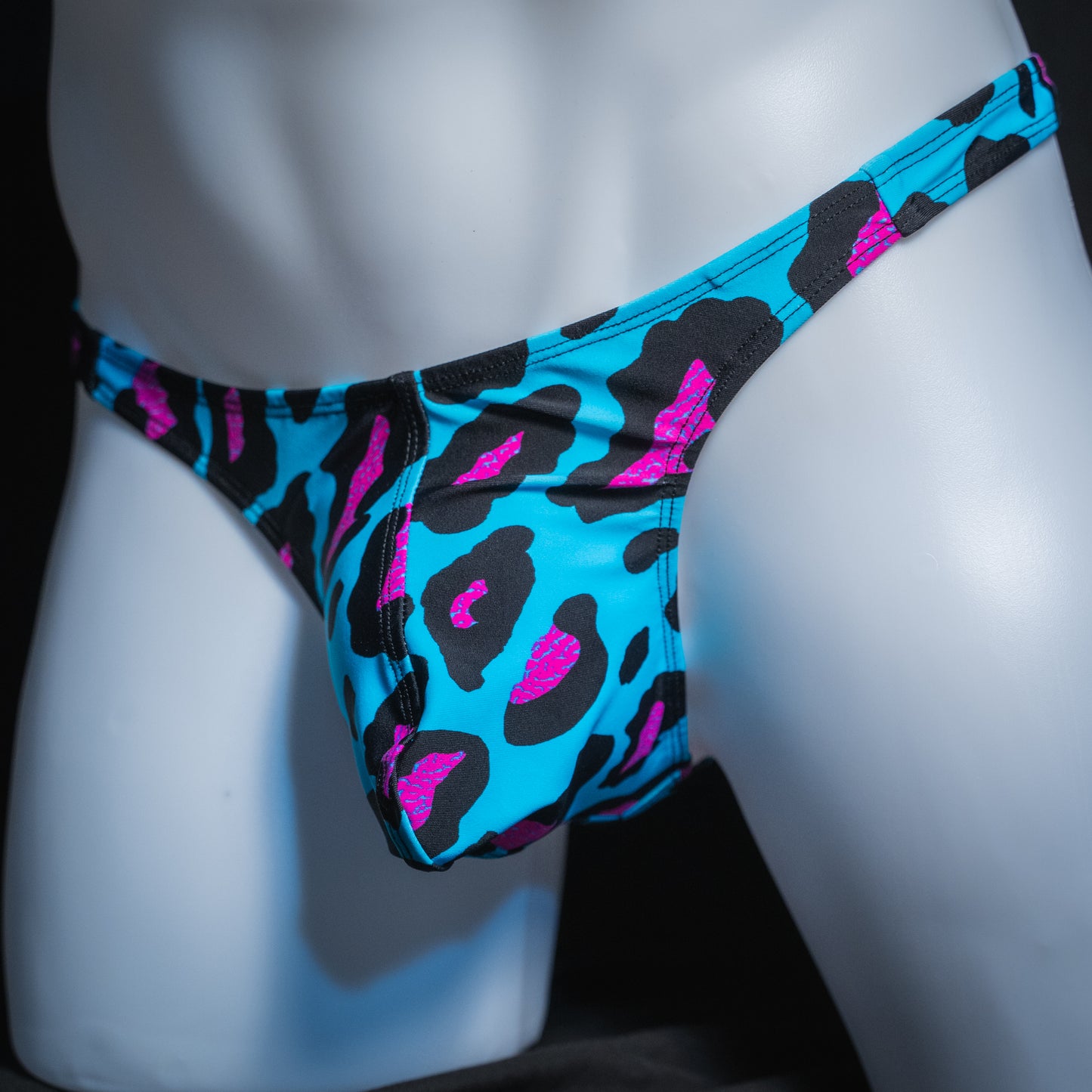 Mens Blue & Pink Cheetah Thong Underwear