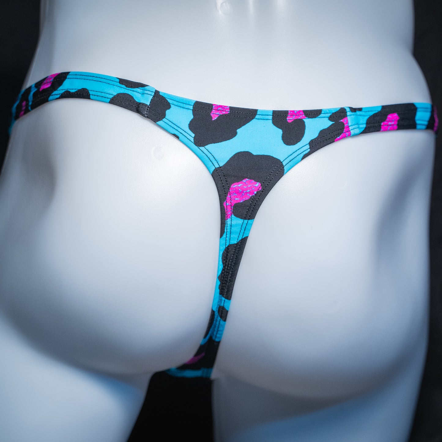 Mens Blue & Pink Cheetah Thong Underwear