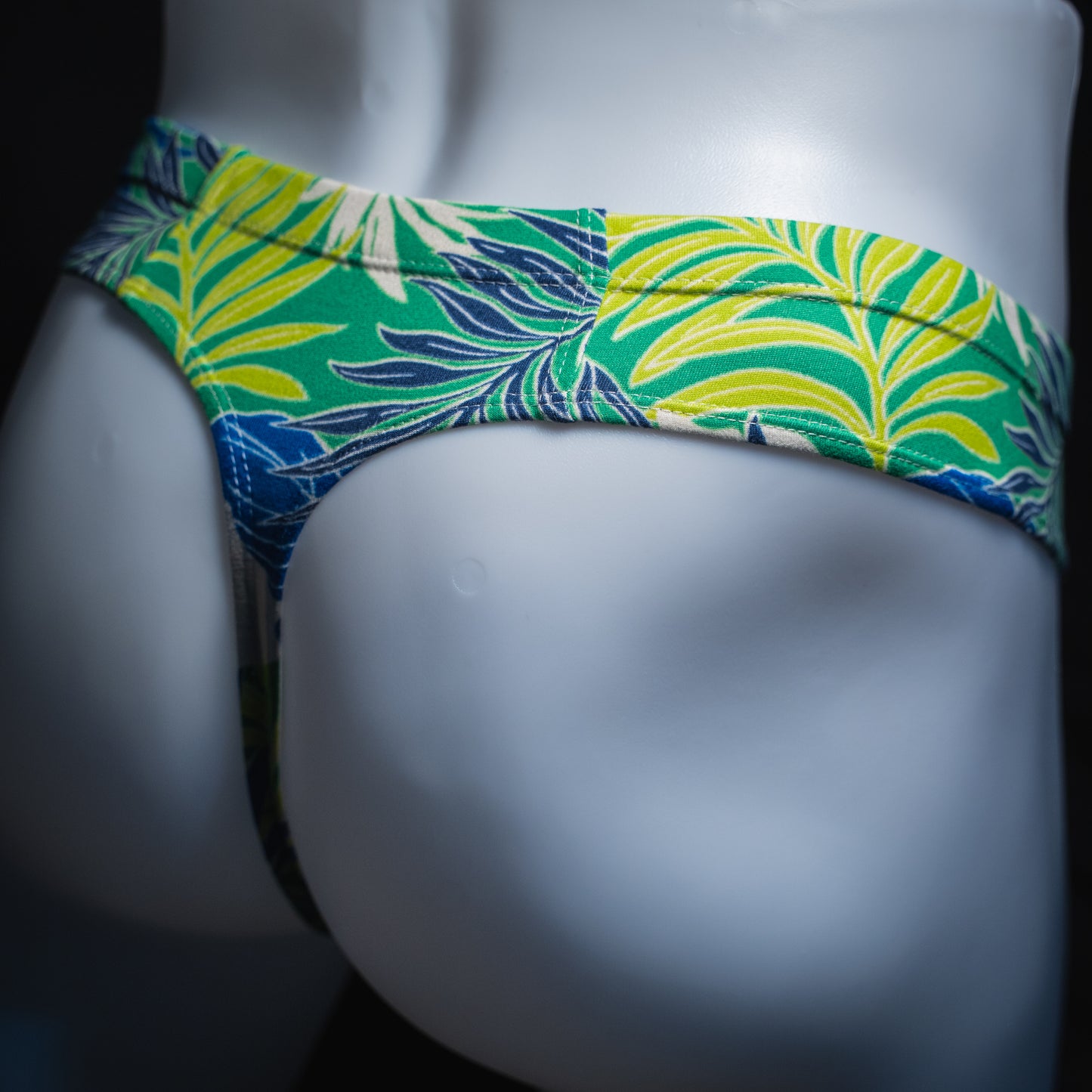 Mens Brief Cut Thong Green Tropical Leaves