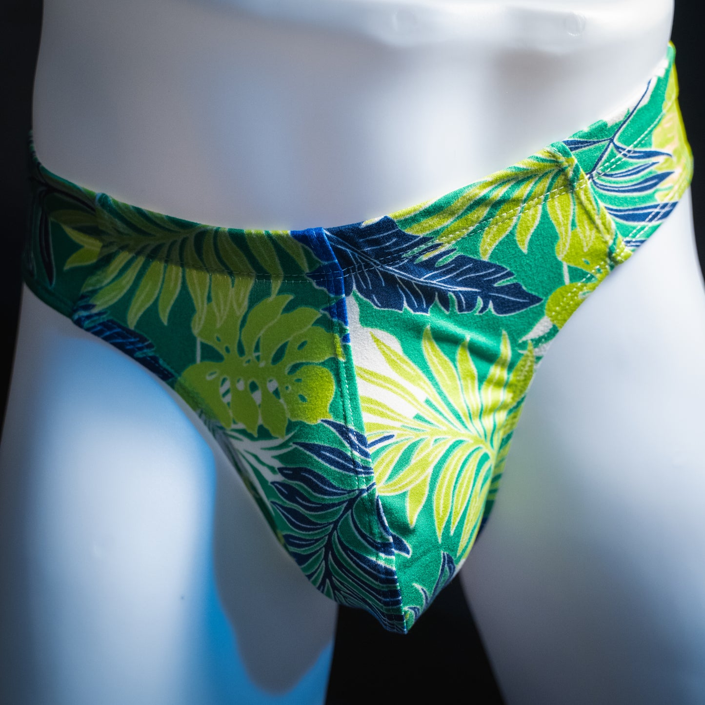 Mens Brief Cut Thong Green Tropical Leaves