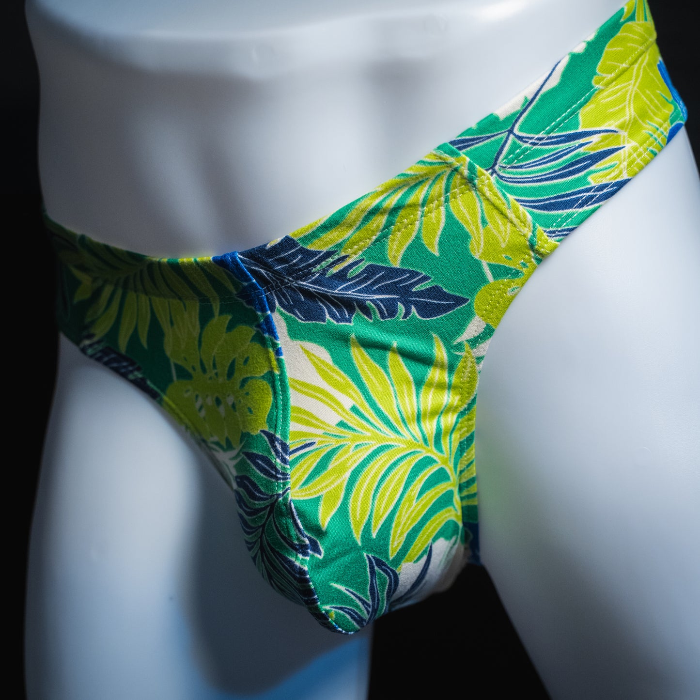 Mens Brief Cut Thong Green Tropical Leaves