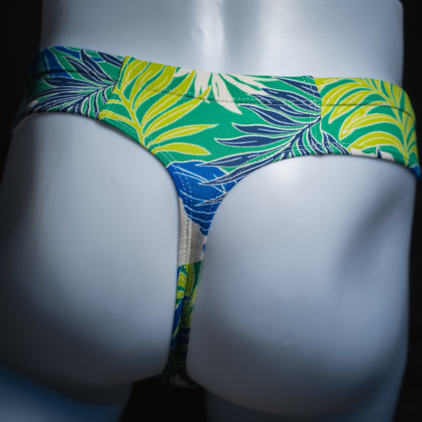 Mens Brief Cut Thong Green Tropical Leaves
