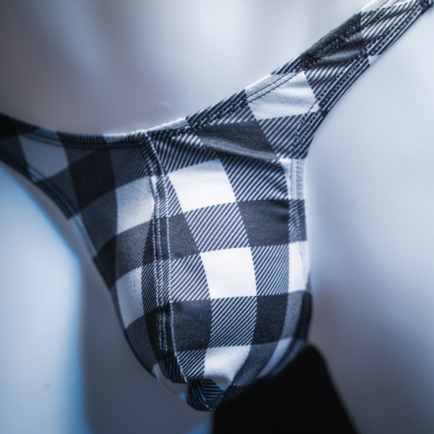 Mens Black and White Checkered Thong Underwear