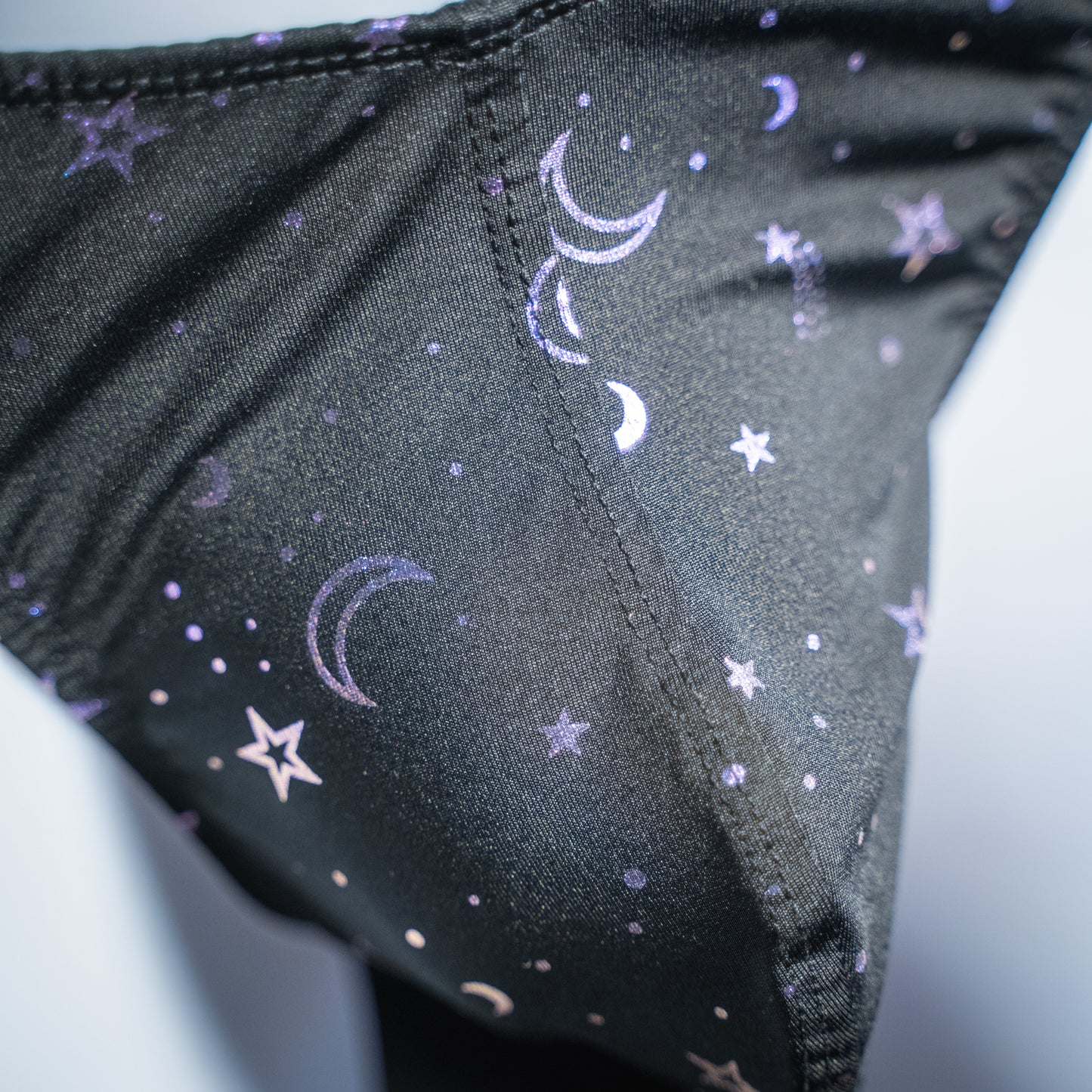 Mens Black With Purple Foil Stars and Moons Thong Underwear