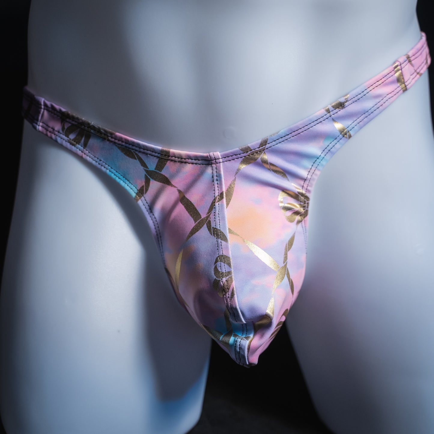 Mens Cotton Candy Gold Chain Foil Thong Underwear