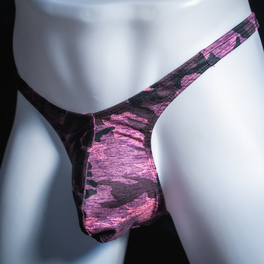 Mens Pink Camo Spandex Thong Underwear