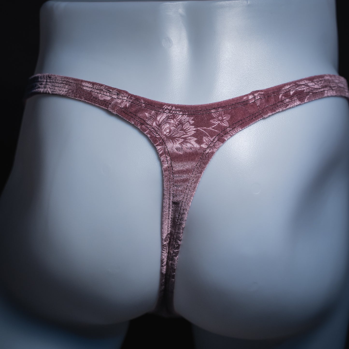 Mens Pink Floral Velvet Thong Underwear