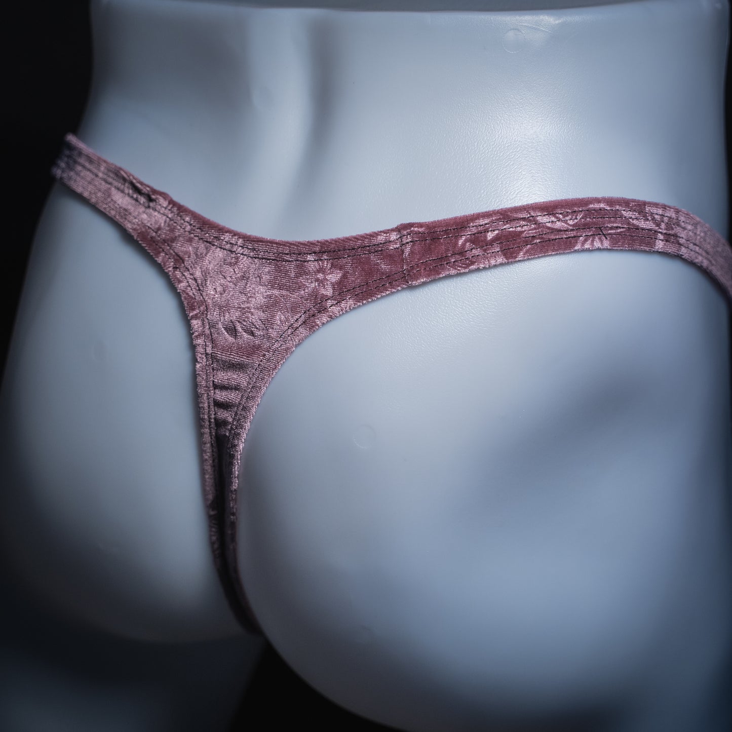 Mens Pink Floral Velvet Thong Underwear