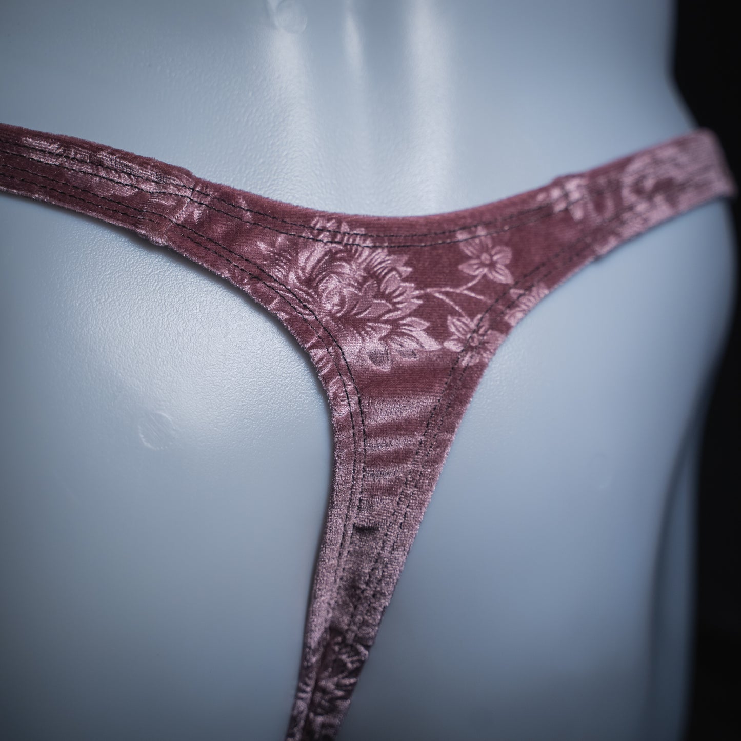 Mens Pink Floral Velvet Thong Underwear