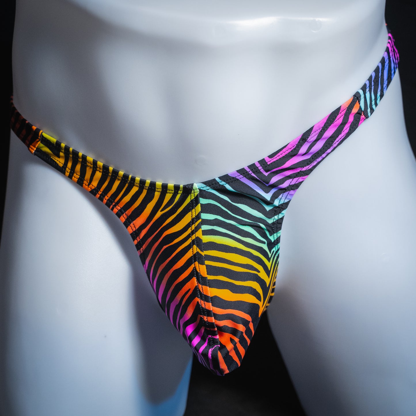 Mens Rainbow Zebra Spandex Thong Underwear