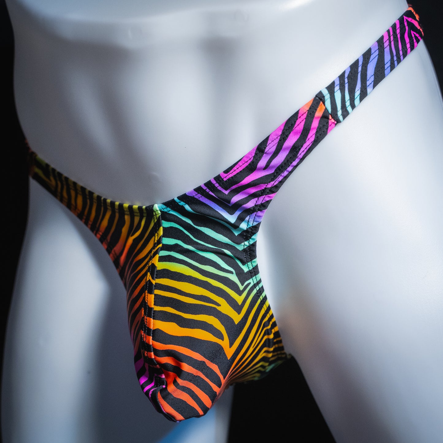 Mens Rainbow Zebra Spandex Thong Underwear