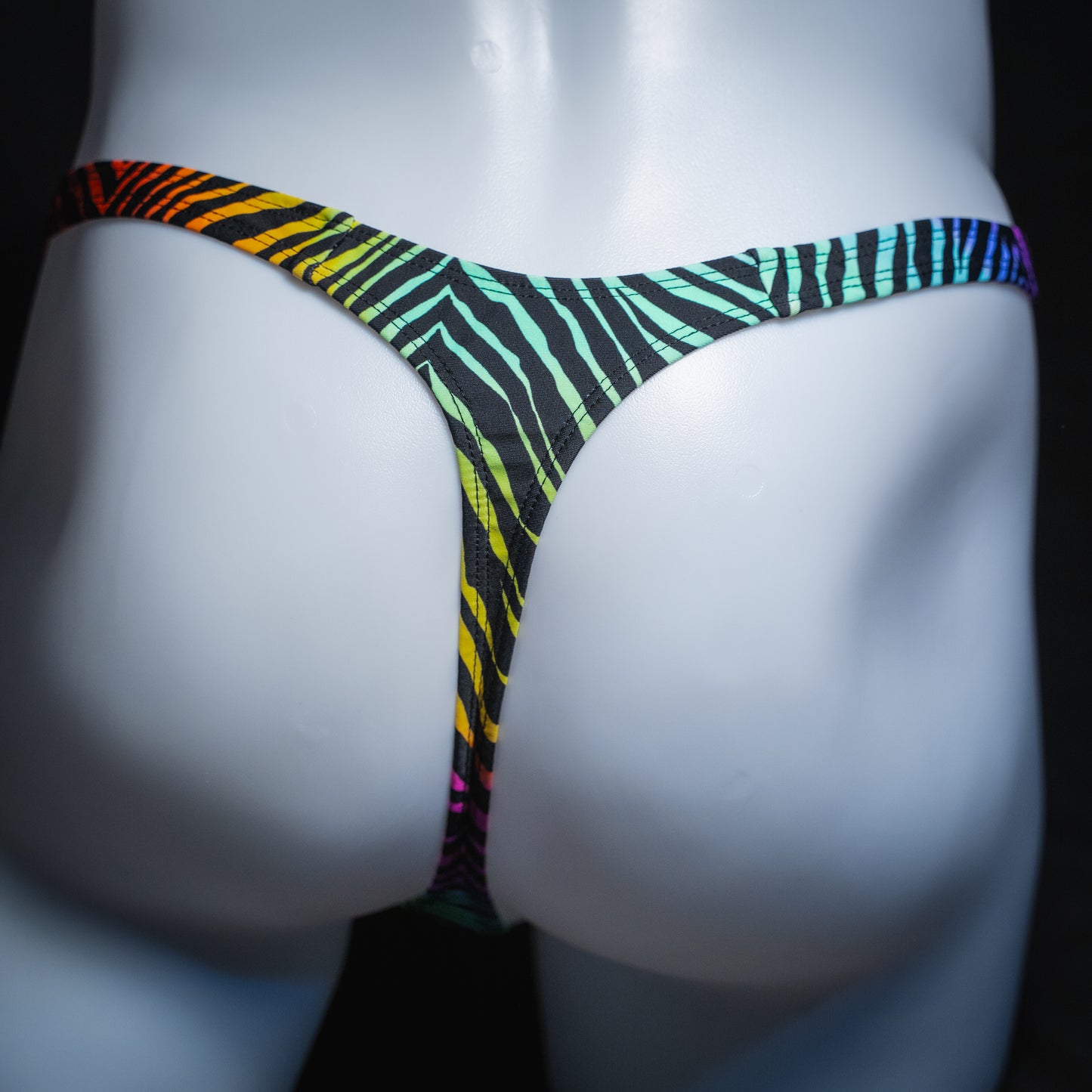 Mens Rainbow Zebra Spandex Thong Underwear