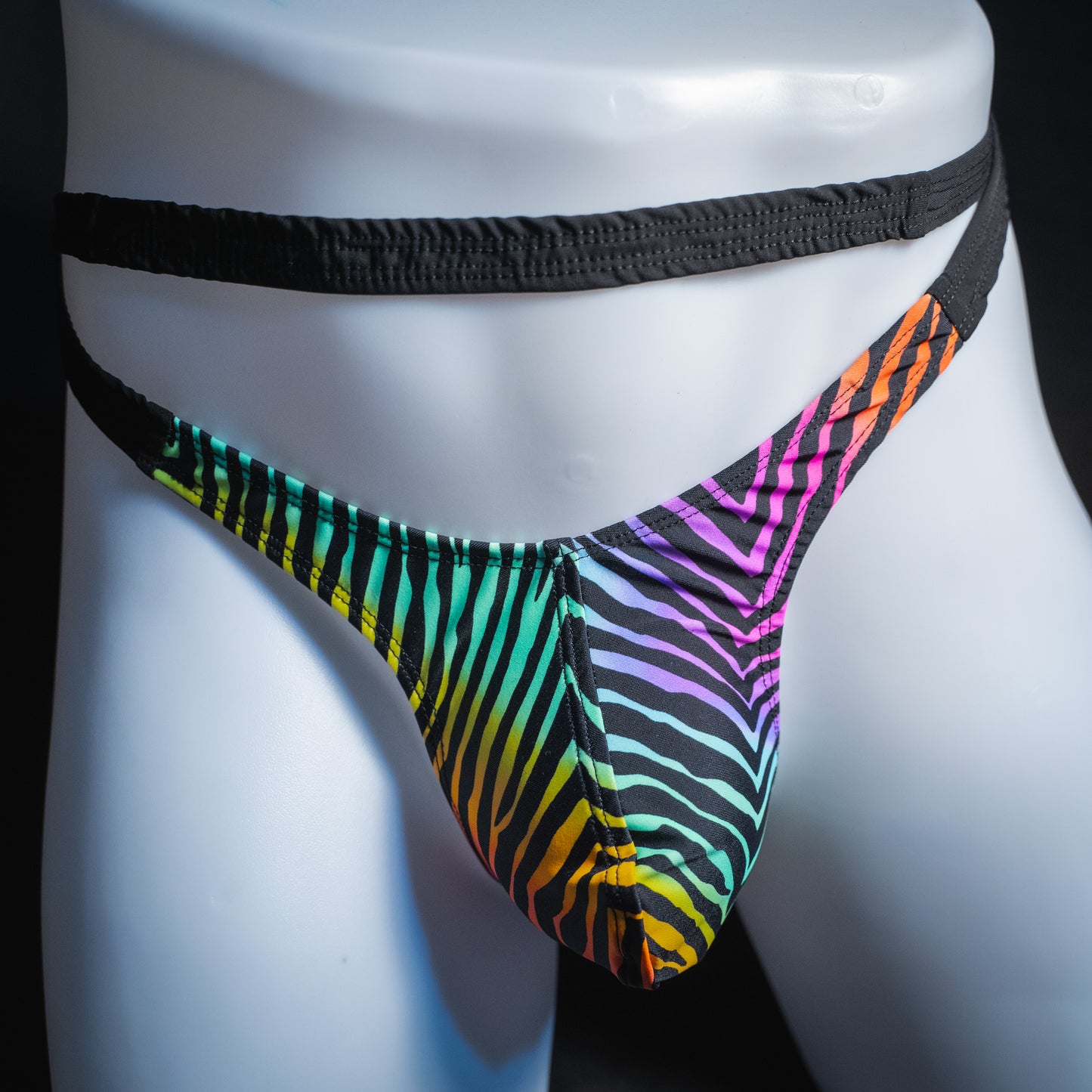 Mens Rainbow Zebra Wrap Around Thong