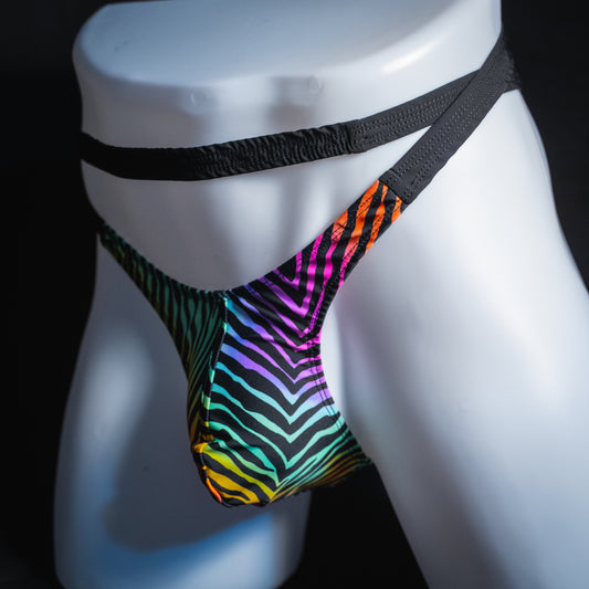 Mens Rainbow Zebra Wrap Around Thong