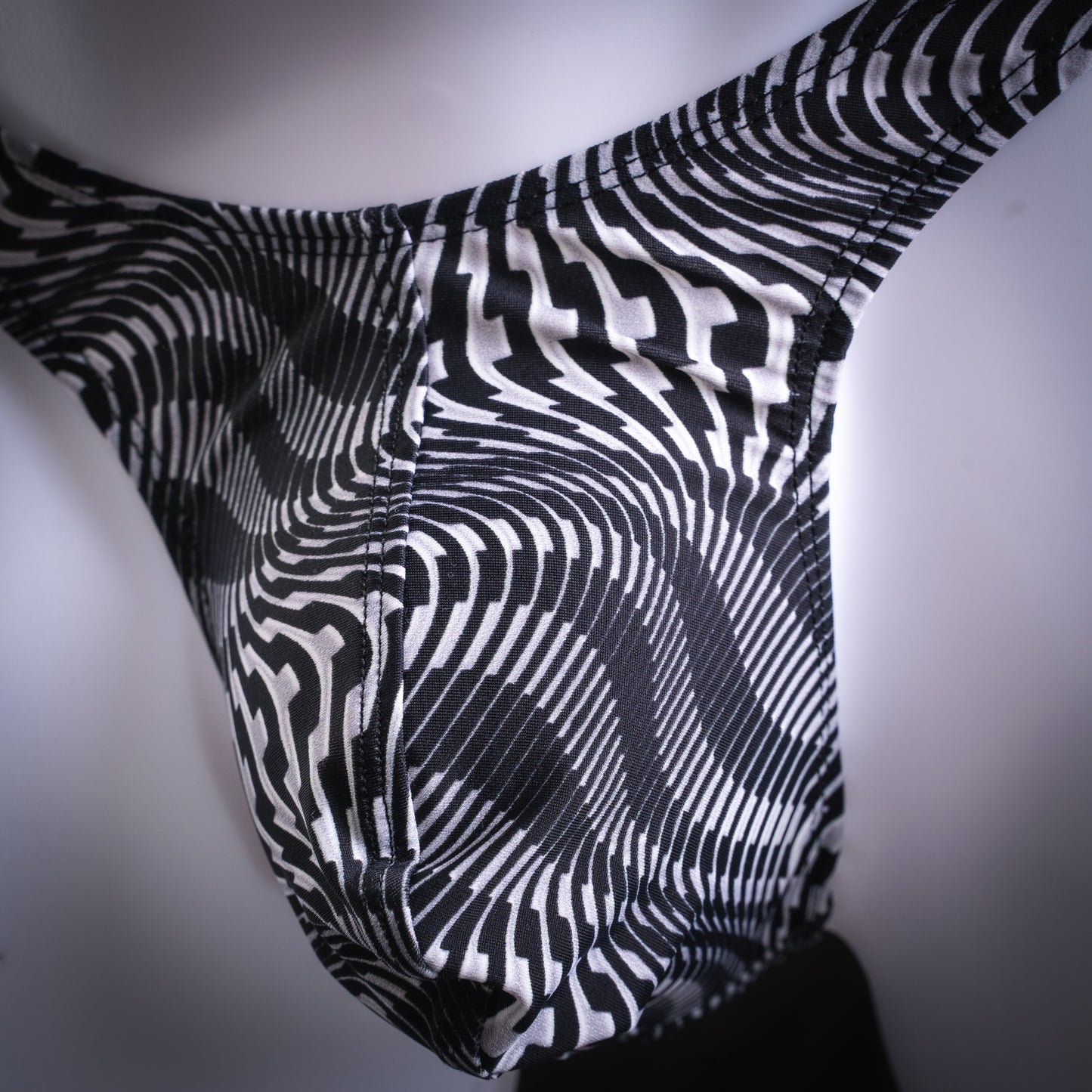 Mens Black And White Abstract Thong Underwear