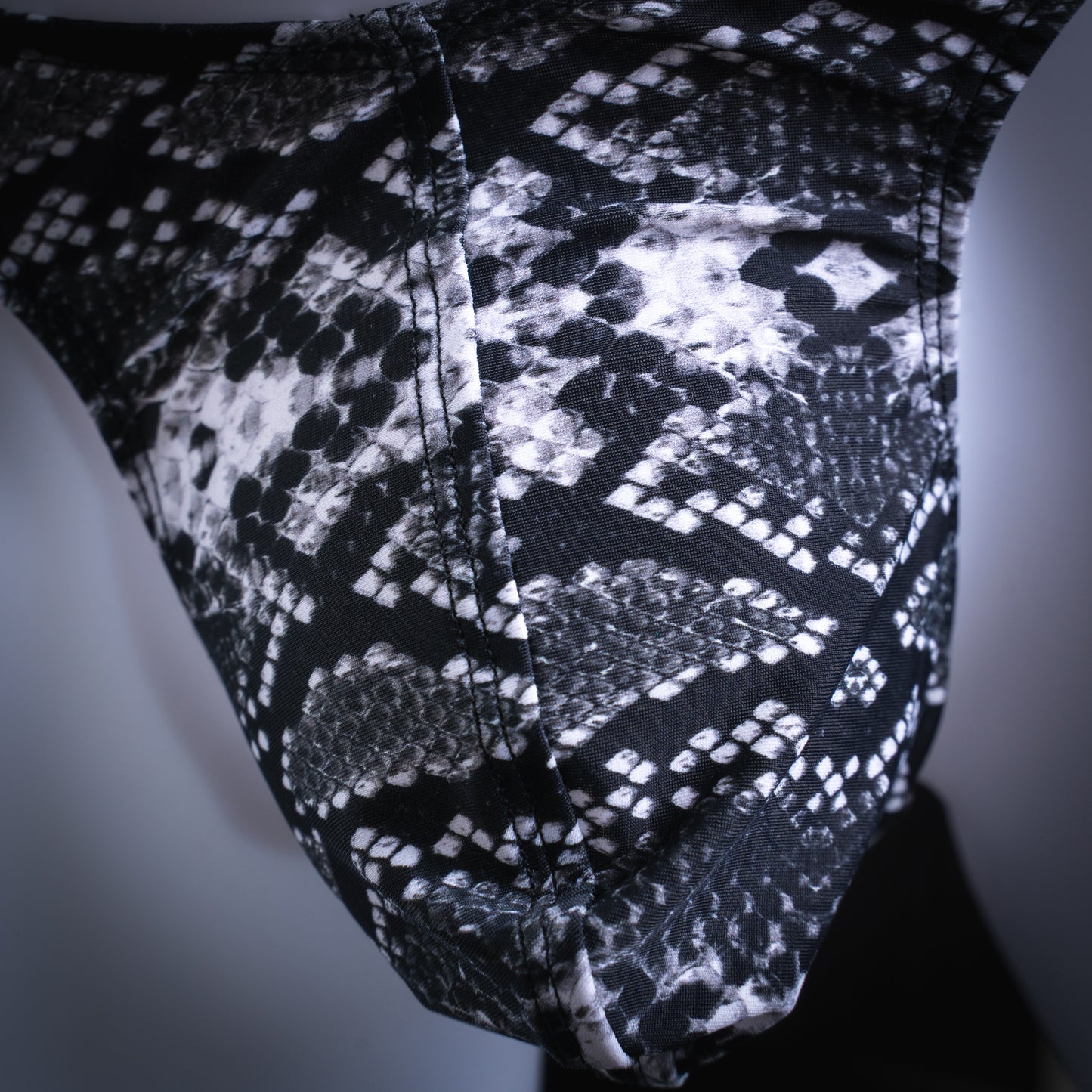 Mens Black And White Snakeskin Thong Underwear