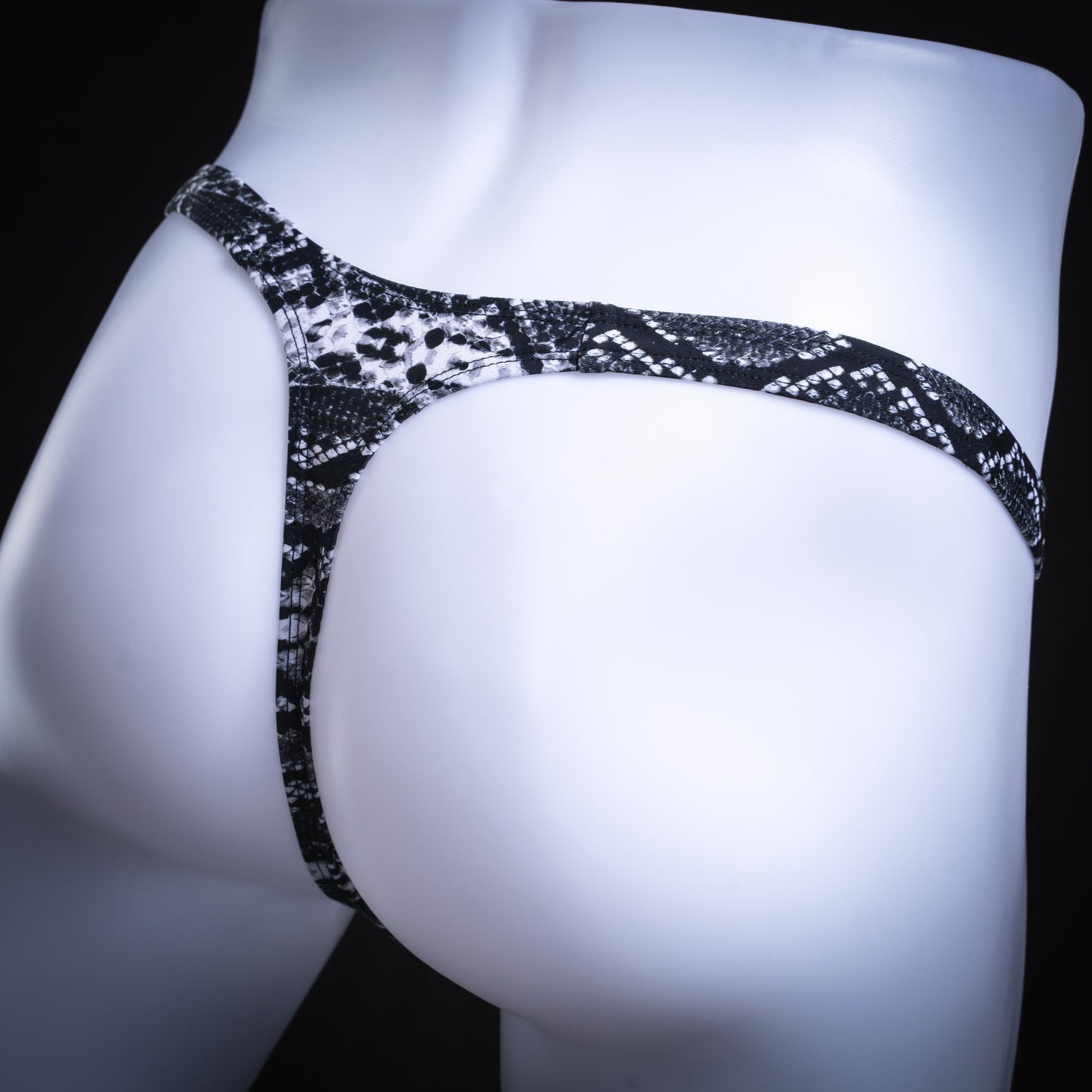 Mens Black And White Snakeskin Thong Underwear