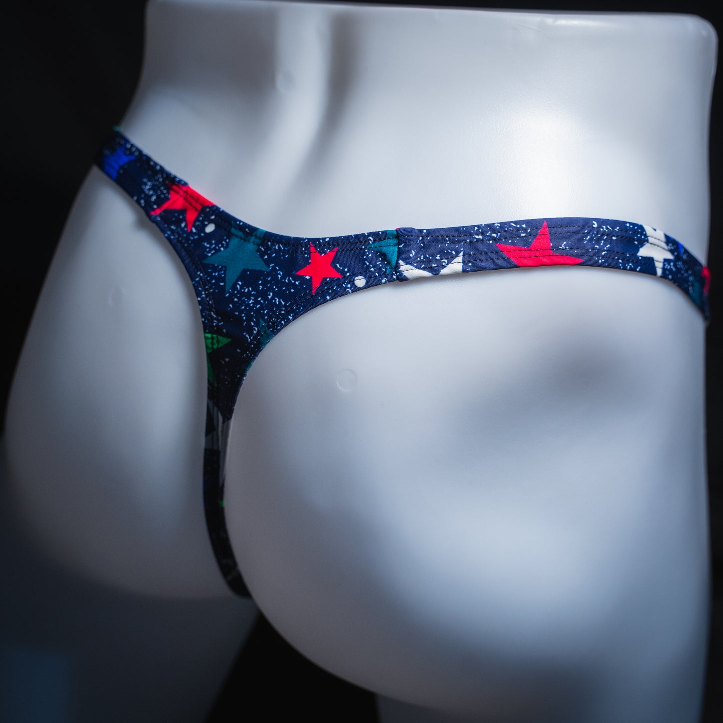 Mens Blue With Stars Spandex Thong Underwear