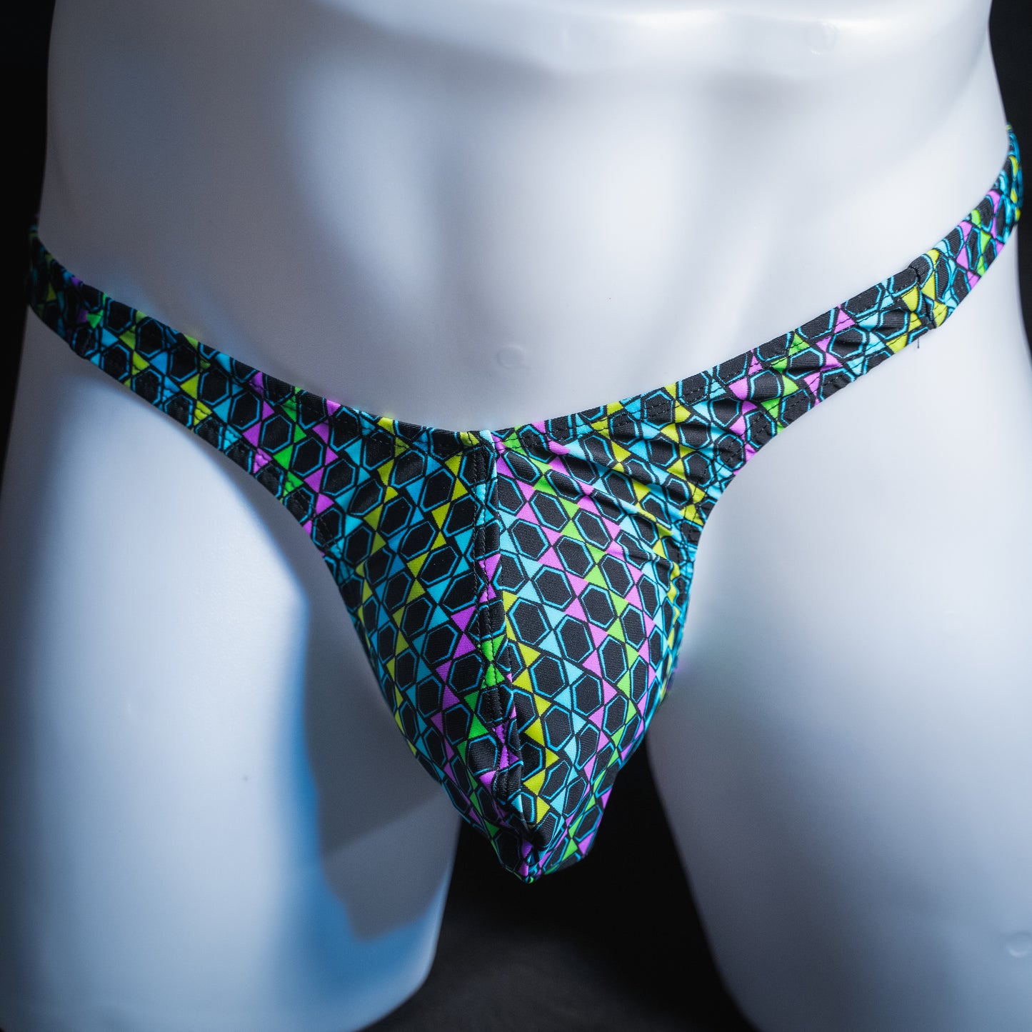 Mens Colorful Wavy Lines Spandex Thong Underwear