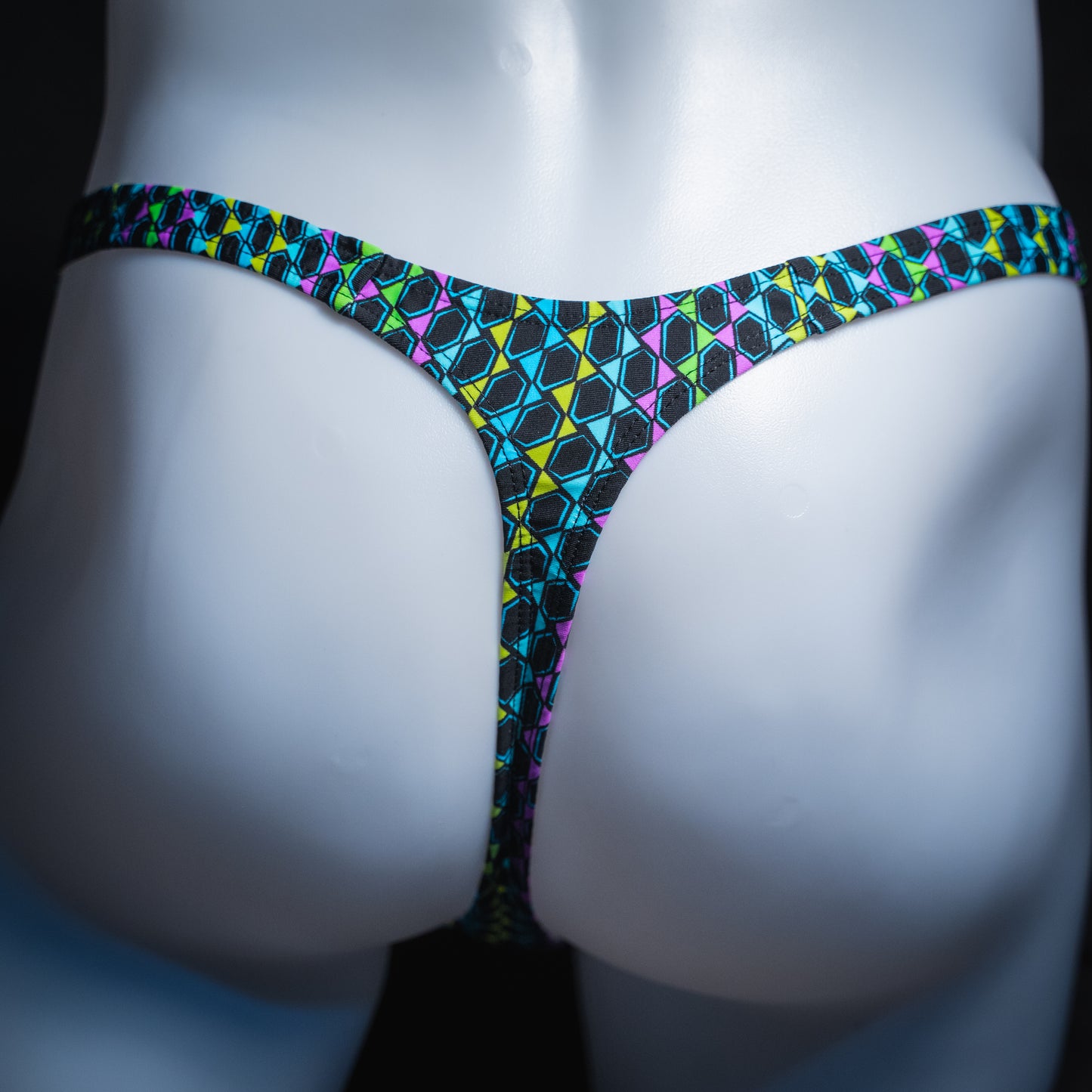 Mens Colorful Wavy Lines Spandex Thong Underwear