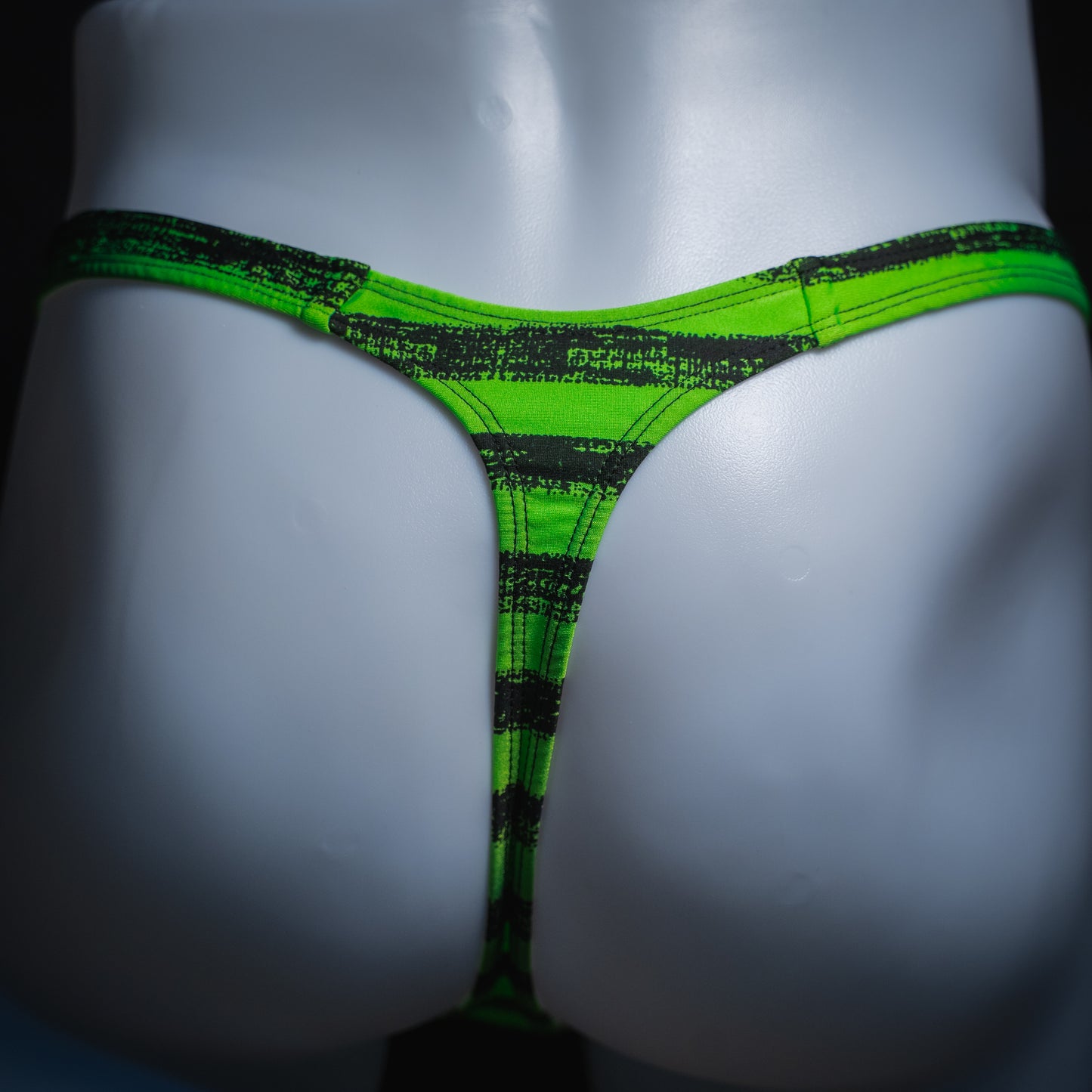 Mens Neon Green Static Stripe Thong Underwear