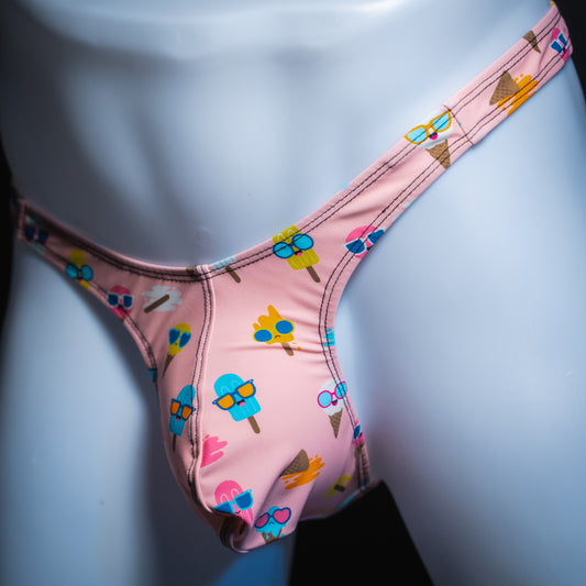 Just Mens Thongs Underwear - Pink With Ice Cream