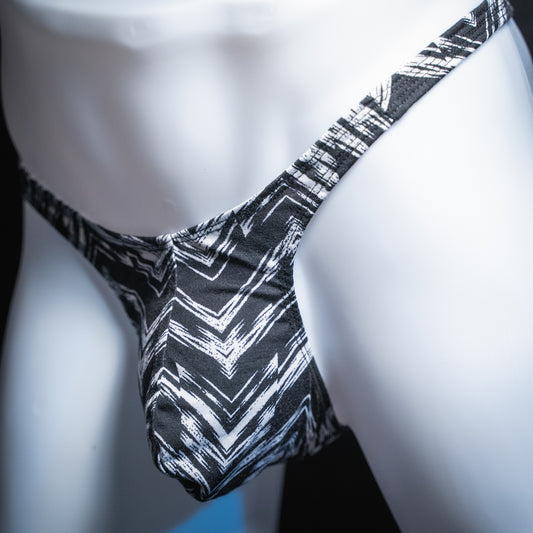 Just Mens Thongs Underwear - Black And White Zig Zag