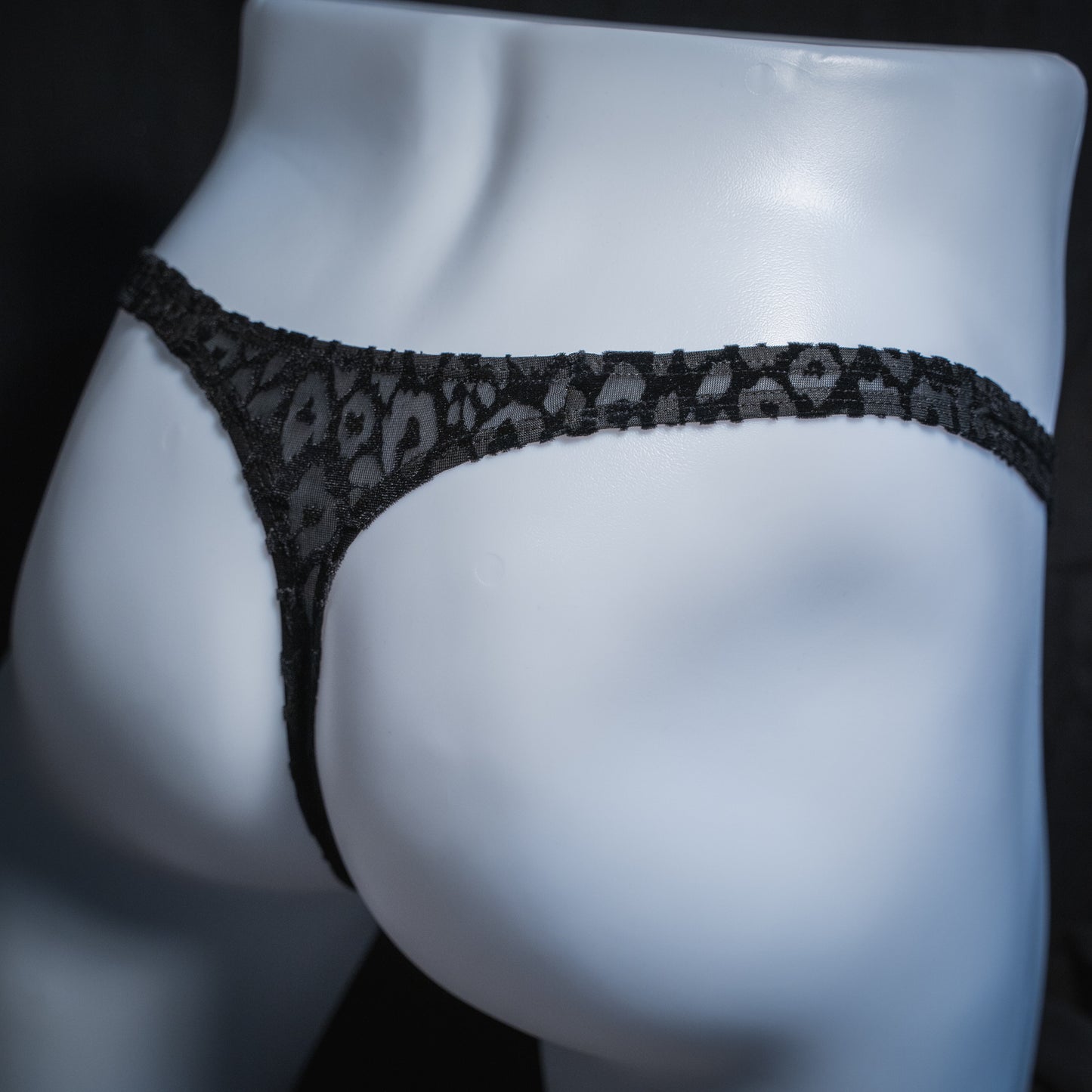 Just Mens Thongs Underwear - Black Cheetah Velvet And Mesh