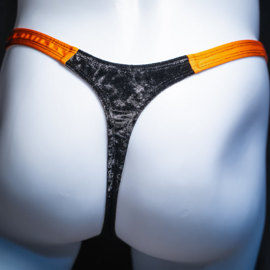 Mens Black Velvet And Halloween Orange Straps Thong Underwear