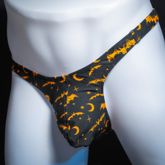 Just Mens Thongs Underwear - Spooky Halloween Orange Bats