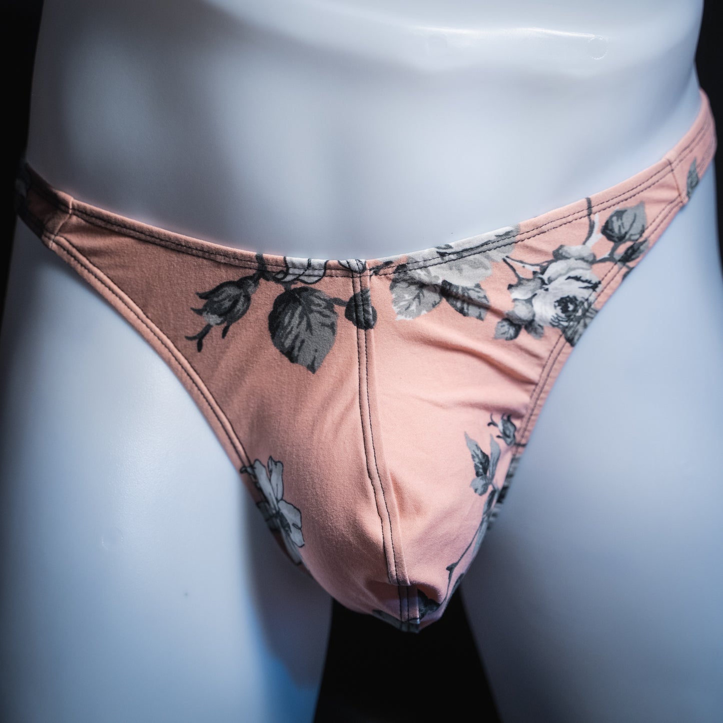 Just Mens Thongs Underwear - Pink With Black And White Flowers