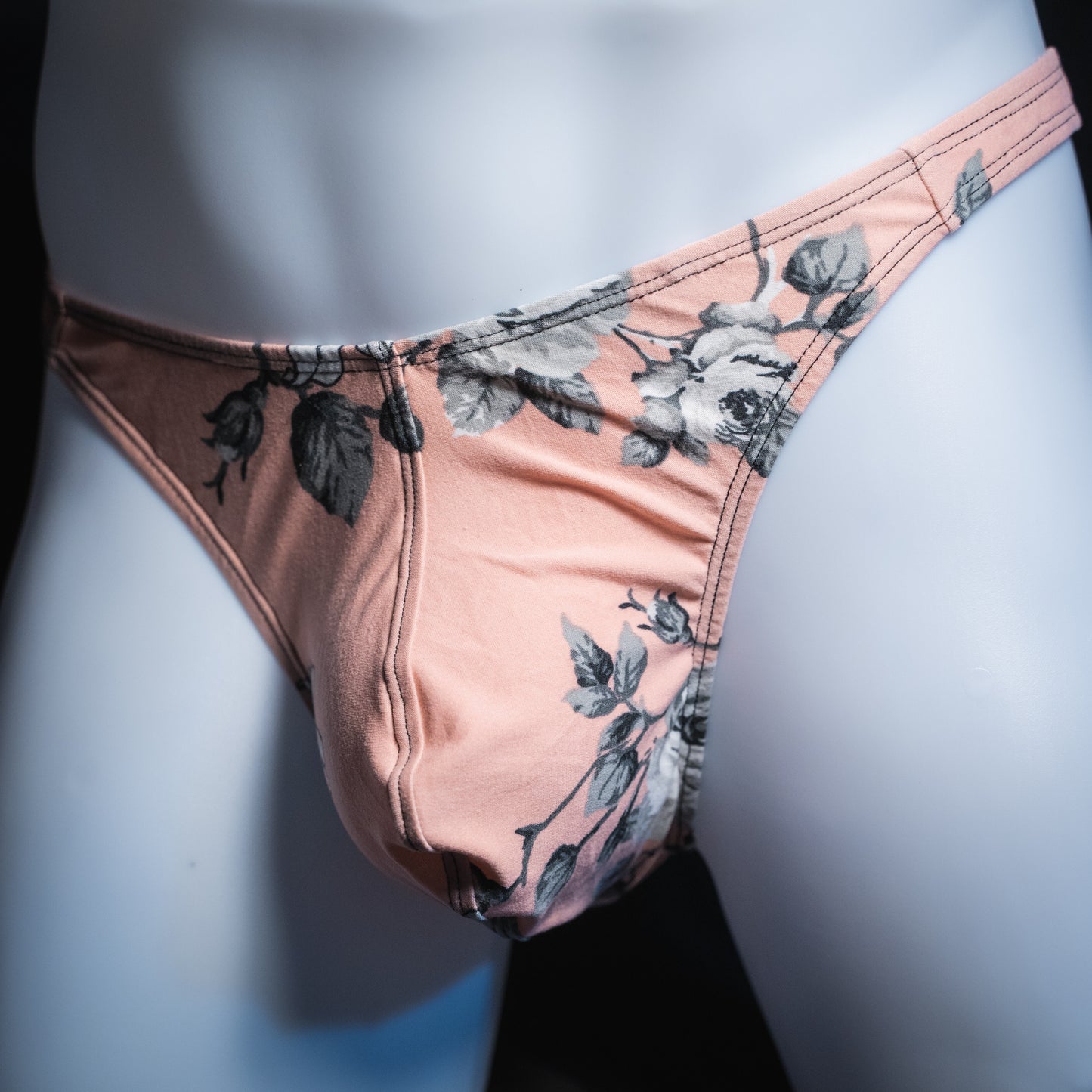 Just Mens Thongs Underwear - Pink With Black And White Flowers