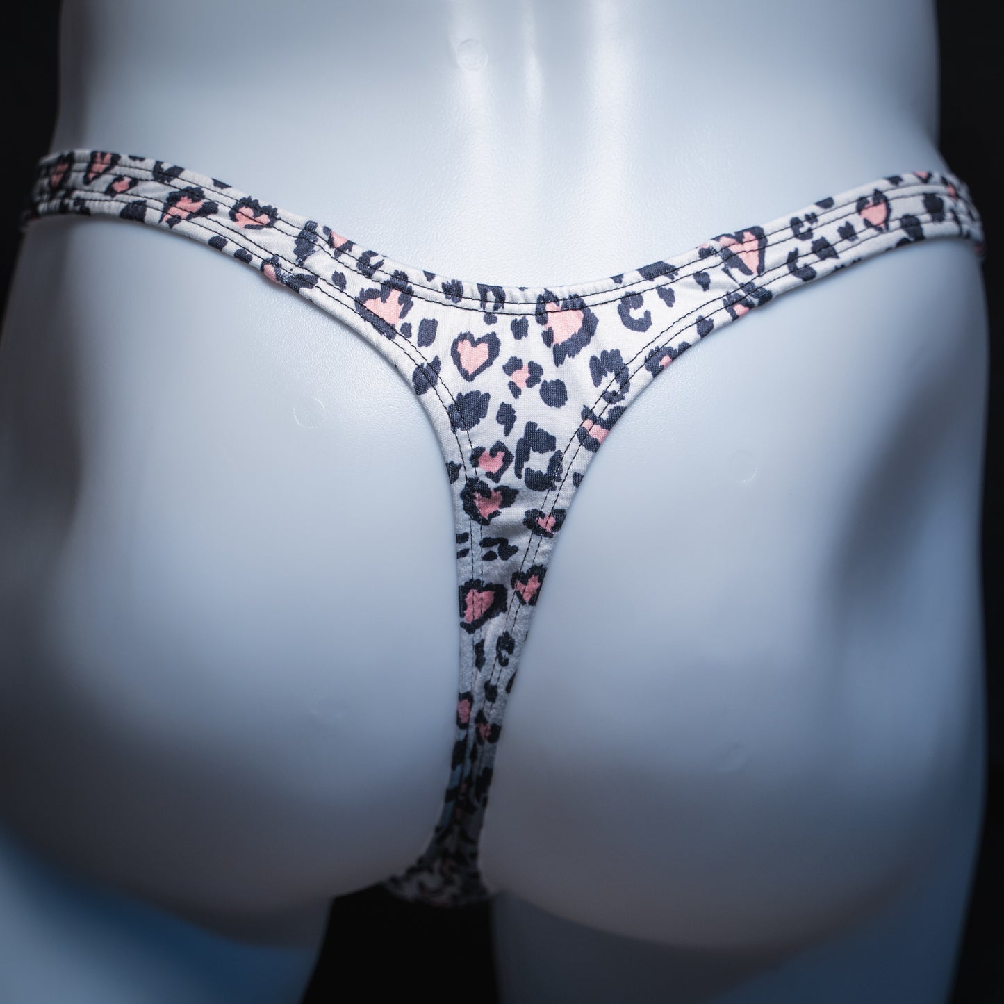 Just Mens Thongs Underwear - White Cheetah With Pink Hearts