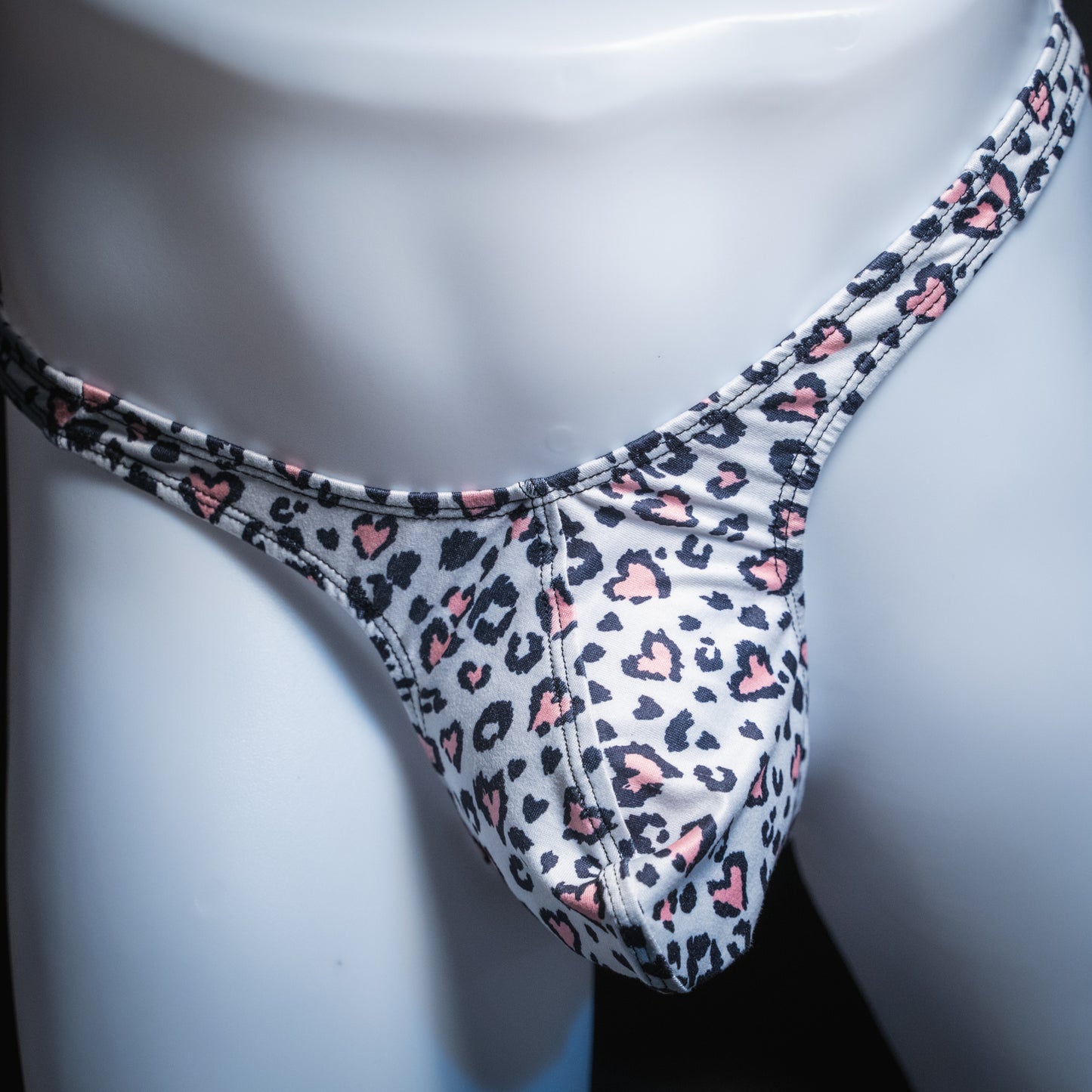 Just Mens Thongs Underwear - White Cheetah With Pink Hearts