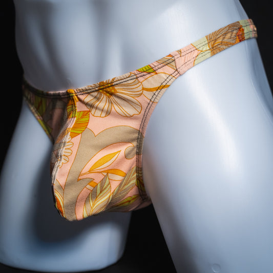 Mens Vintage Cream Floral Thong Underwear